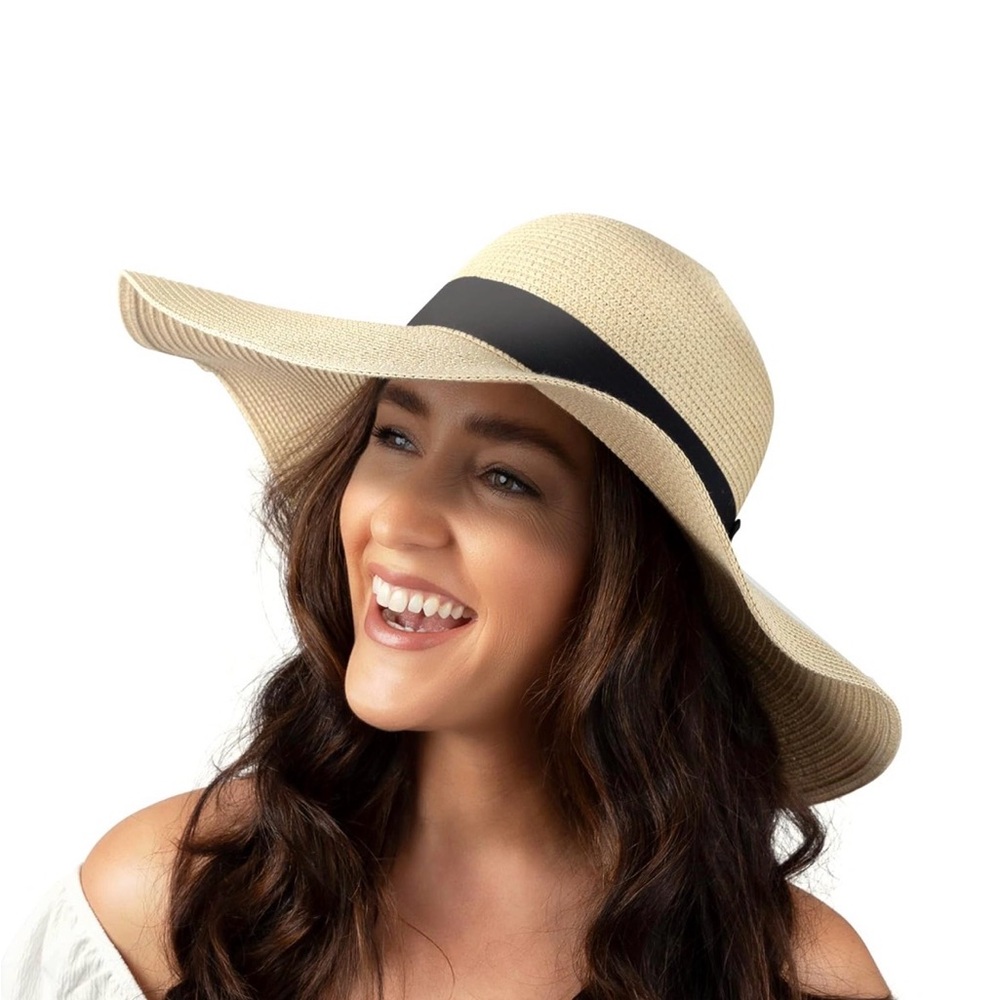 Beige Sun Hat with Wide Brim, Foldable, UPF 50